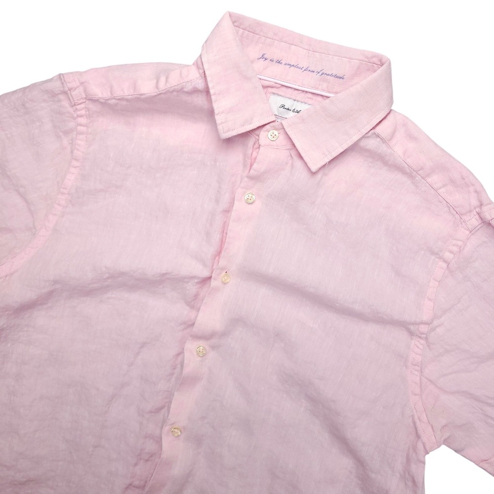 Porter‎ & Ash Shirt Mens Large Pink Linen Short Sleeve Button Up Casual Summer